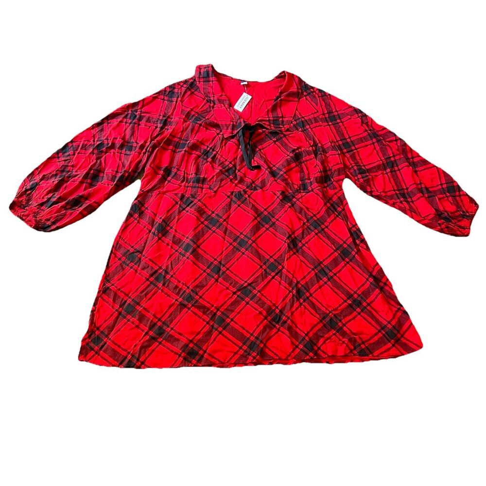 Old Navy Dress 4X Tartan  Puff Sleeves Red Black Plaid